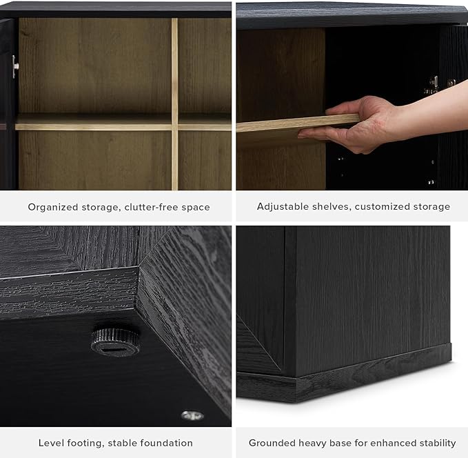 mopio Blake Storage Accent Cabinet with Hutch, Sideboard Buffet Cabinet with Storage, Kitchen Pantry Organizer, Coffee Bar Station, Trophy Display Case with Door & Shelf for Living Room (Black Oak Acrylic)