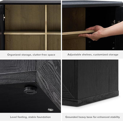 mopio Blake Storage Accent Cabinet with Hutch, Sideboard Buffet Cabinet with Storage, Kitchen Pantry Organizer, Coffee Bar Station, Trophy Display Case with Door & Shelf for Living Room (Black Oak Acrylic)