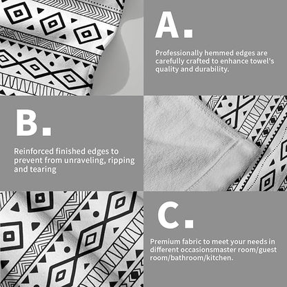 Black and White Tribal Kitchen Towels Aztec Geometric Stripe Set of 2