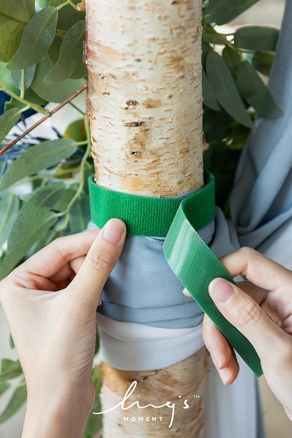 Ling's Moment Dusty Blue Artificial Wedding Arch Flowers Kit Pack of 4, 2pcs Hanging Flower Arrangement 2pcs Chiffon Drape Ceremony Spring Fake Silk Rose Arbor Backdrop Floral Swag Outdoor Beach Decor