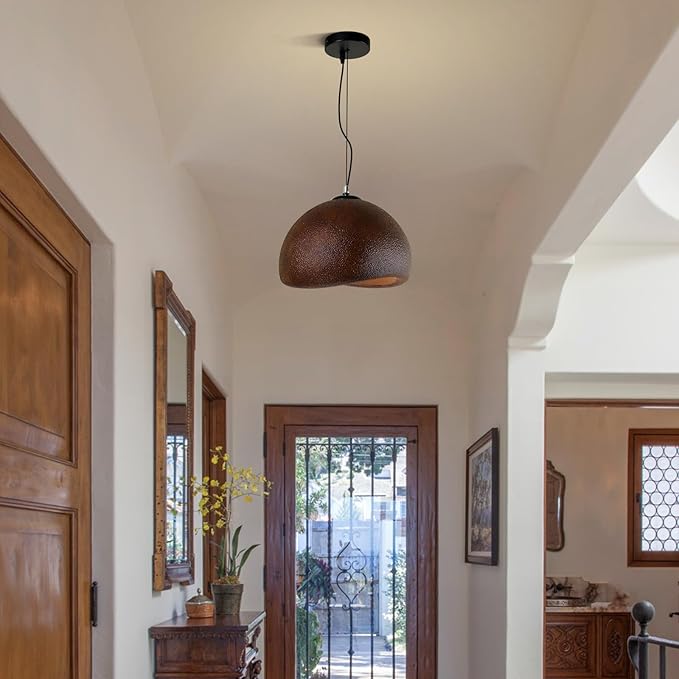 JAYMP 40cm Wabi Sabi Pendant Light for Dining Room Kitchen Island Farmhouse Hanging Lamp E26 Base Japanese Style Bird Nest Shape Lighting Fixture (Dark Brown,B Shape, 40cm/15.7in)