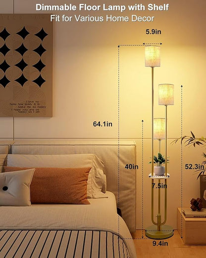Gold Floor Lamp Dimmable 64IN Tall Standing Lamps with Soft Warm White Eye Care 3000K G9 Bulbs, Mid Century Modern Floor Lamp for Livng Room Bedroom