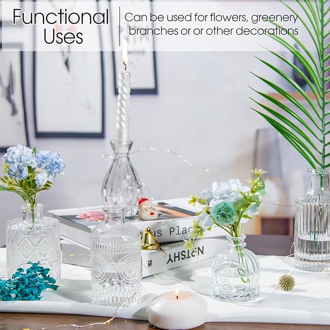 Glass Bud Vases Set of 12, Small Vases for Centerpieces, Vintage Mini Vases for Wedding Decor, Clear Glass Bud Vase in Bulk, Office and Home Table Flower Décor