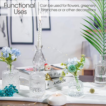Glass Bud Vases Set of 12, Small Vases for Centerpieces, Vintage Mini Vases for Wedding Decor, Clear Glass Bud Vase in Bulk, Office and Home Table Flower Décor