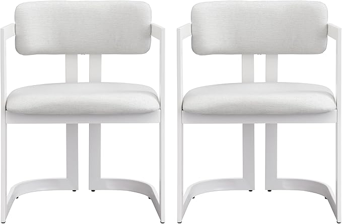 Christopher Knight Home Auber Modern Upholstered Dining Chair Set of 2, Fabric Upholstery Dining Set with Metal Frame, Comfy Side Chair for Living Room, Beige+White