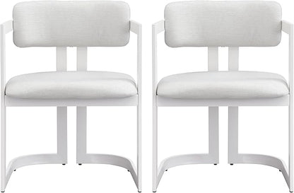 Christopher Knight Home Auber Modern Upholstered Dining Chair Set of 2, Fabric Upholstery Dining Set with Metal Frame, Comfy Side Chair for Living Room, Beige+White