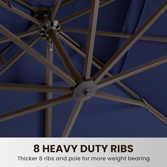 9' X 12' Cantilever Patio Umbrella Outdoor Heavy Duty Double Top Windproof Rectangle Offset Umbrellas with 360-degree Rotation for Pool Deck Backyard, Navy