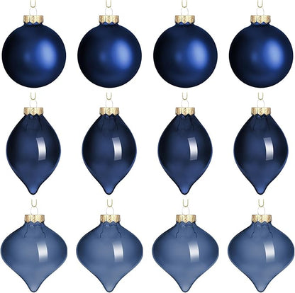 Zomiboo 12 Pcs Navy Blue Glass Christmas Ball Ornaments Set 3.15" Hanging Shatterproof Glass Bulbs for Christmas Tree Baubles Bulk for Holiday Xmas Tree Decorations Gifts