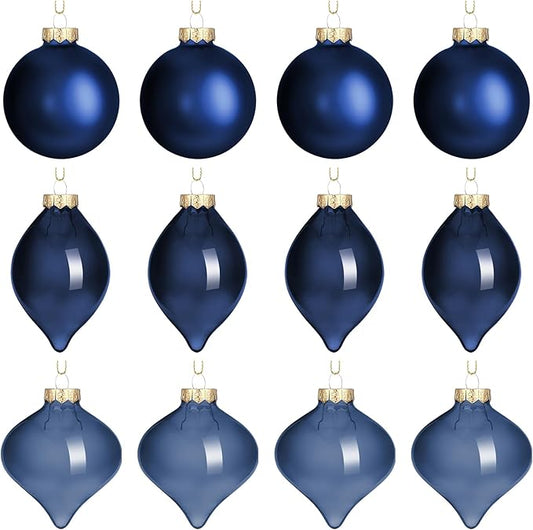 Zomiboo 12 Pcs Navy Blue Glass Christmas Ball Ornaments Set 3.15" Hanging Shatterproof Glass Bulbs for Christmas Tree Baubles Bulk for Holiday Xmas Tree Decorations Gifts