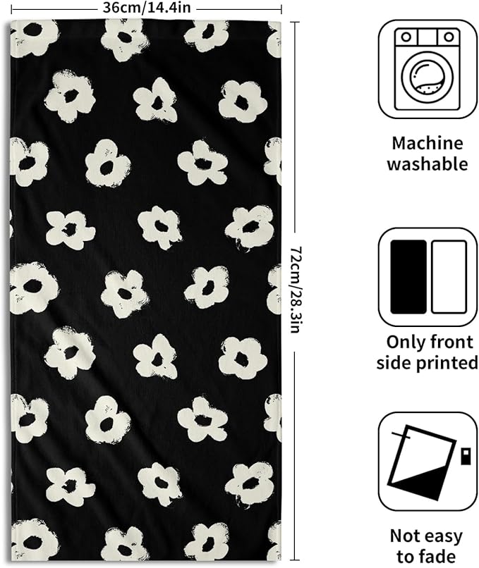 Modern Style Kitchen Towels Set of 2 Black Floral Dish Towels Quick Dry Microfiber