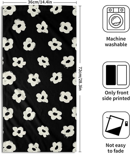 Modern Style Kitchen Towels Set of 2 Black Floral Dish Towels Quick Dry Microfiber