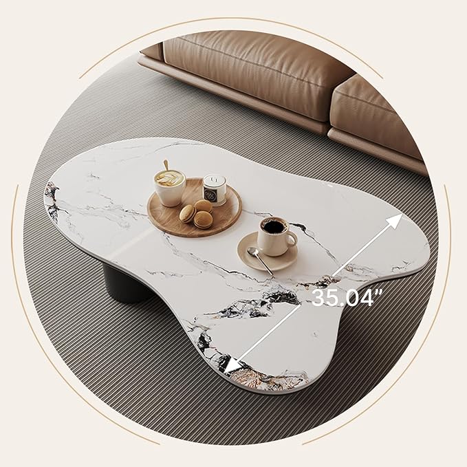 Modern Coffee Table for Living Room, 48.42" Cloud Coffee Table with White Sintered Stone Top, Large Living Room Table Unique Tea Table for Home Office