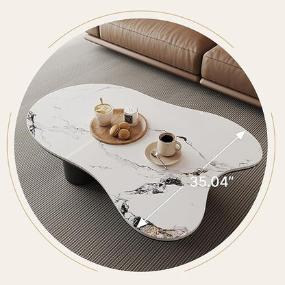 Modern Coffee Table for Living Room, 48.42" Cloud Coffee Table with White Sintered Stone Top, Large Living Room Table Unique Tea Table for Home Office