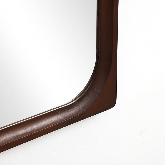 LuxenHome Rectangle Wall Mirror for Bathroom, 23.5"x35" Large Rubberwood Framed Wall Mounted Decorative Vanity Mirror for Living Room Bedroom Decor, Hanging Sculptures Accent for Entryway Home Decor