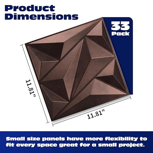 Art3dwallpanels Antique Copper 33 Pack 3D Wall Panels for Interior Decor, PVC Textured Wall Panels 12''x12'' Cover 32.Sq.Ft.Antique Copper