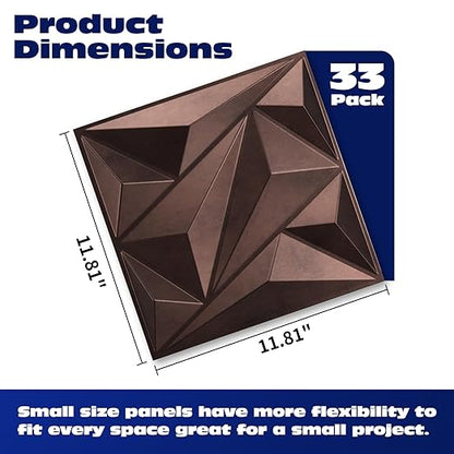 Art3dwallpanels Antique Copper 33 Pack 3D Wall Panels for Interior Decor, PVC Textured Wall Panels 12''x12'' Cover 32.Sq.Ft.Antique Copper