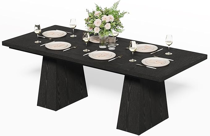 LITTLE TREE Dining Table for 6 People, Wooden Table, Rectangle Furniture with Heavy Duty Legs, Modern Kitchen Table for Home, Dining Room, Black