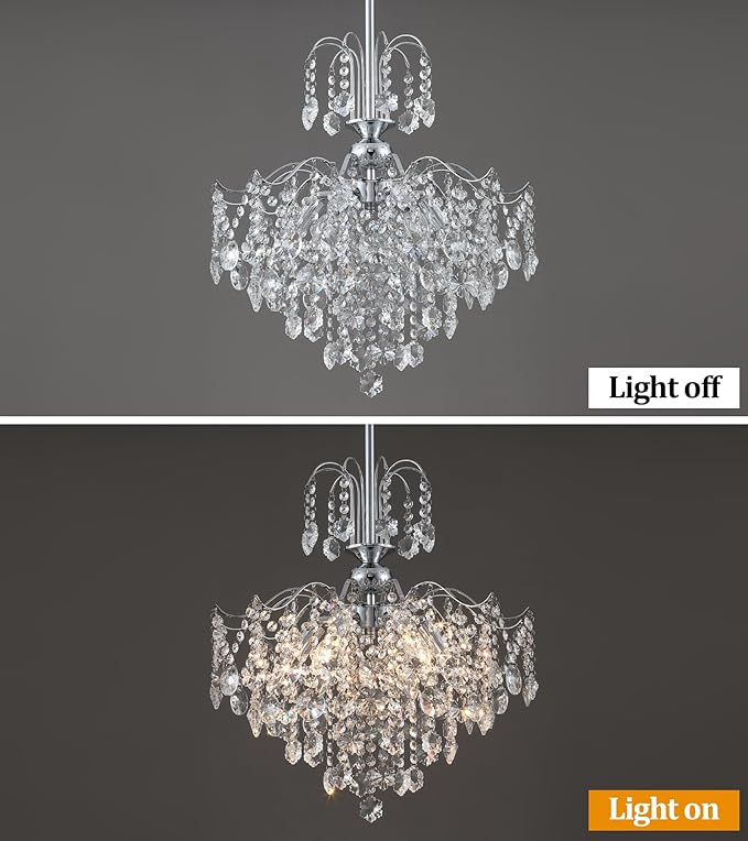 Q&S Modern Crystal Chandelier Chrome Pendant Light 6 Lights for Dining Room Kitchen Island Entryway Bathroom Hallway UL Listed