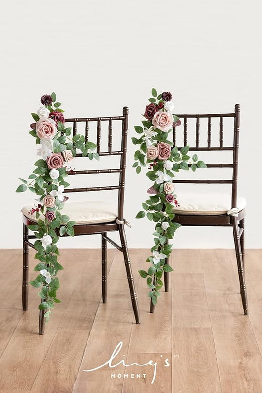 Ling's Moment 10pcs Wedding Chair Decorations Aisle Floral Swag Artificial Pew Flowers Hanging Garland Dusty Rose & Mauve For Ceremony Reception Church Rose Floral Faux Arrangement Party Outdoor Decor