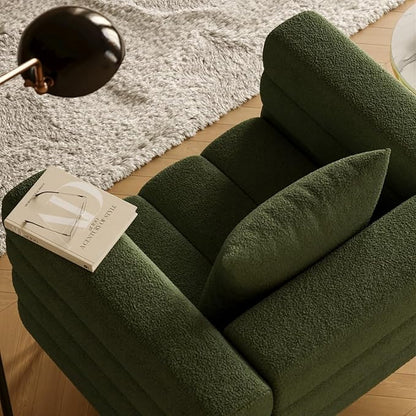 White Accent Chair, Mid Century Boucle Upholstered Armrest Chair for Bedroom, Living Room Chairs, Comfy Reading Chair, Office (Green)