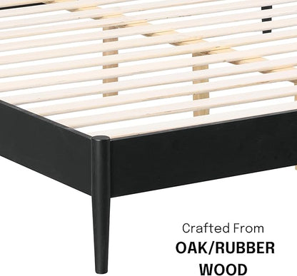 NTC Lupin Wooden Bed Frame with Headboard, Solid Oak and Rubber Wood Foundation with Silent Slats and Wood Central Supports, 1000 Lb Capacity, Effortless Assembly, Queen - Burnt Black