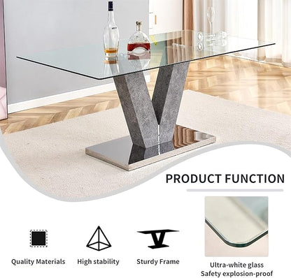 Glass Dining Table for 6-8 People, 71" Kitchen Table Dinner Table, Tempered Glass Top and MDF Base, Dining Table Ideal for Living Room Office