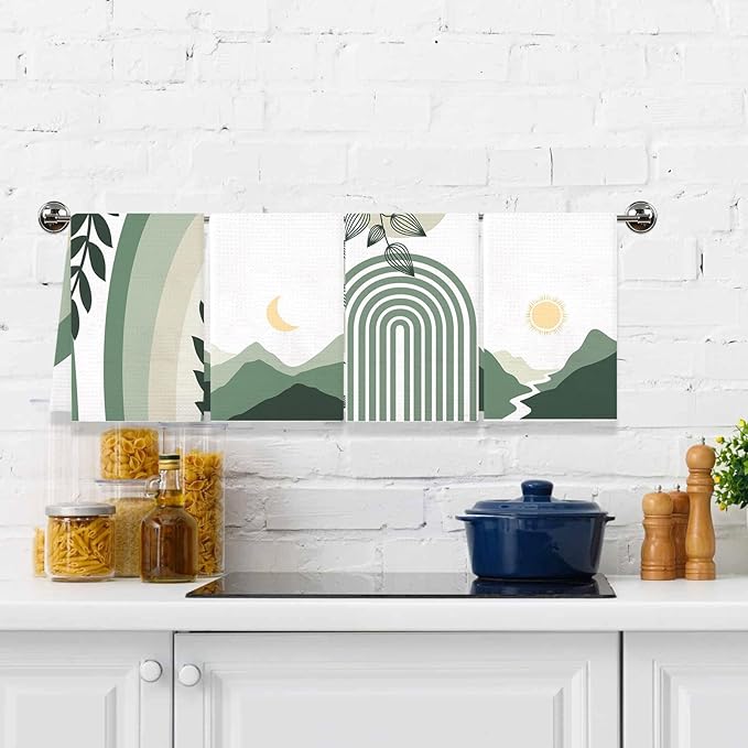 Boho Kitchen Dish Towels 4 Pack Mountains Rivers Absorbent Decorative Tea Towels