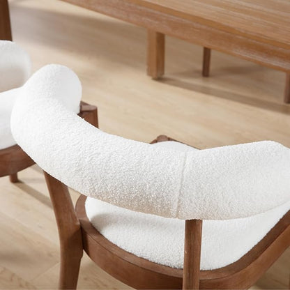 Wood Dining Chairs Set of 4, Mid Century Modern Living Room Chairs with Unique Curved Open Back Comfy Upholstered Side Chair for Kitchen/Restaurant/Reception, Sherpa White