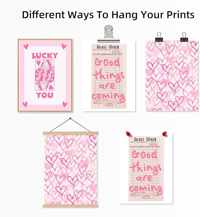 Lucky You Pink Wall Art Guest Check Preppy Wall Decor Trendy Aesthetic Canvas Wall Art Funky Poster Cute Picture Prints Inspirational Artwork for Room Bedroom 12x16 Inch Unframed Set of 3
