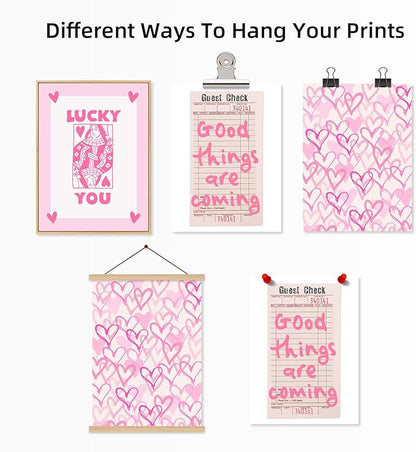 Lucky You Pink Wall Art Guest Check Preppy Wall Decor Trendy Aesthetic Canvas Wall Art Funky Poster Cute Picture Prints Inspirational Artwork for Room Bedroom 12x16 Inch Unframed Set of 3