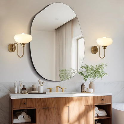 KCO Lighting Brushed Gold Wall Sconces Set of Two Milk Glass Wall Sconce Mid Century Modern Wall Sconce Frosted Globe Vanity Light Bathroom Sconces Wall Lighting Set of 2