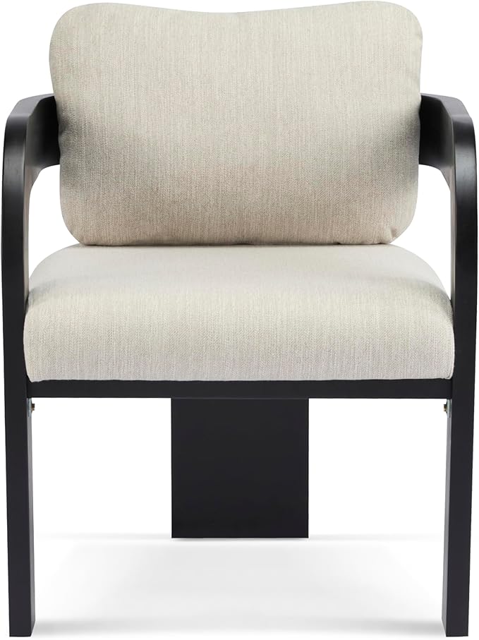Christopher Knight Home Yorick Modern Dining Chair Set of 2 with Cushion, Solid Wood Dining Room Set, Curved Backrest Kitchen Side Chair, Living Room Comfy Extra Seat, Black+Beige