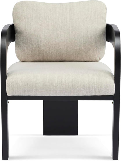 Christopher Knight Home Yorick Modern Dining Chair Set of 2 with Cushion, Solid Wood Dining Room Set, Curved Backrest Kitchen Side Chair, Living Room Comfy Extra Seat, Black+Beige