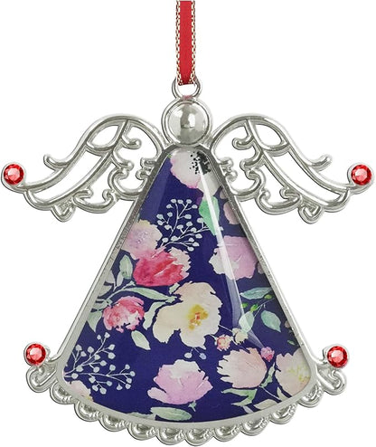 XUTAI Angel Christmas Tree Ornaments Christmas Ornament Gorgeous Watercolor Pink Flowers Glass Christmas Hanging Angel Glass Pendant for Holiday Decoration