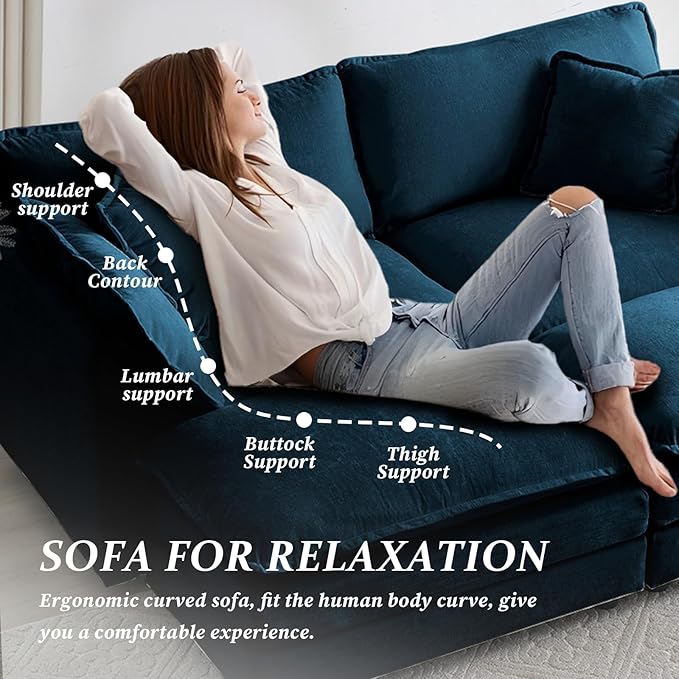 SoarFlash Chenille Sectional Sofa, Comfy Modular Coush Sofa with Ottoman, Modern 2 Seat Recliner Deep Seat Sofa Set for Living Room,Deep Blue