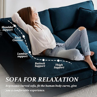 SoarFlash Chenille Sectional Sofa, Comfy Modular Coush Sofa with Ottoman, Modern 2 Seat Recliner Deep Seat Sofa Set for Living Room,Deep Blue