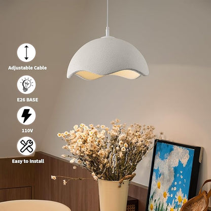 JAYMP 40cm Modern Pendant Light for Dining Room Kitchen Island Light Hanging Lamp E26 Base Japanese Wabi-Sabi Style Bird Nest Shape Lighting Fixture,1 Pack(Matte White,D Shape, 40cm/15.7inch)