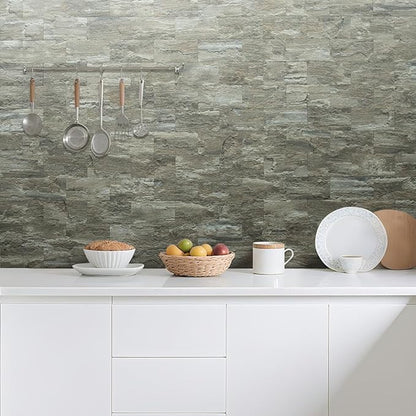 AULIGET 3" x 6" Subway Tile Peel and Stick Backsplash, Thick PVC Stick on Wall Tiles (4, Apache Brown Rock)