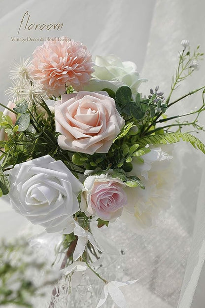 Floroom Artificial Flowers 25pcs Real Looking Dark Red Ombre Colors Foam Fake Roses with Stems for DIY Wedding Bouquets Bridal Shower Centerpieces Floral Arrangements Party Tables Home Decorations