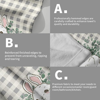 Easter Rabbit Hand Towels Decorative Eucalyptus Leaf Buffalo Plaid Holiday Soft Absorbent Kitchen 14x28