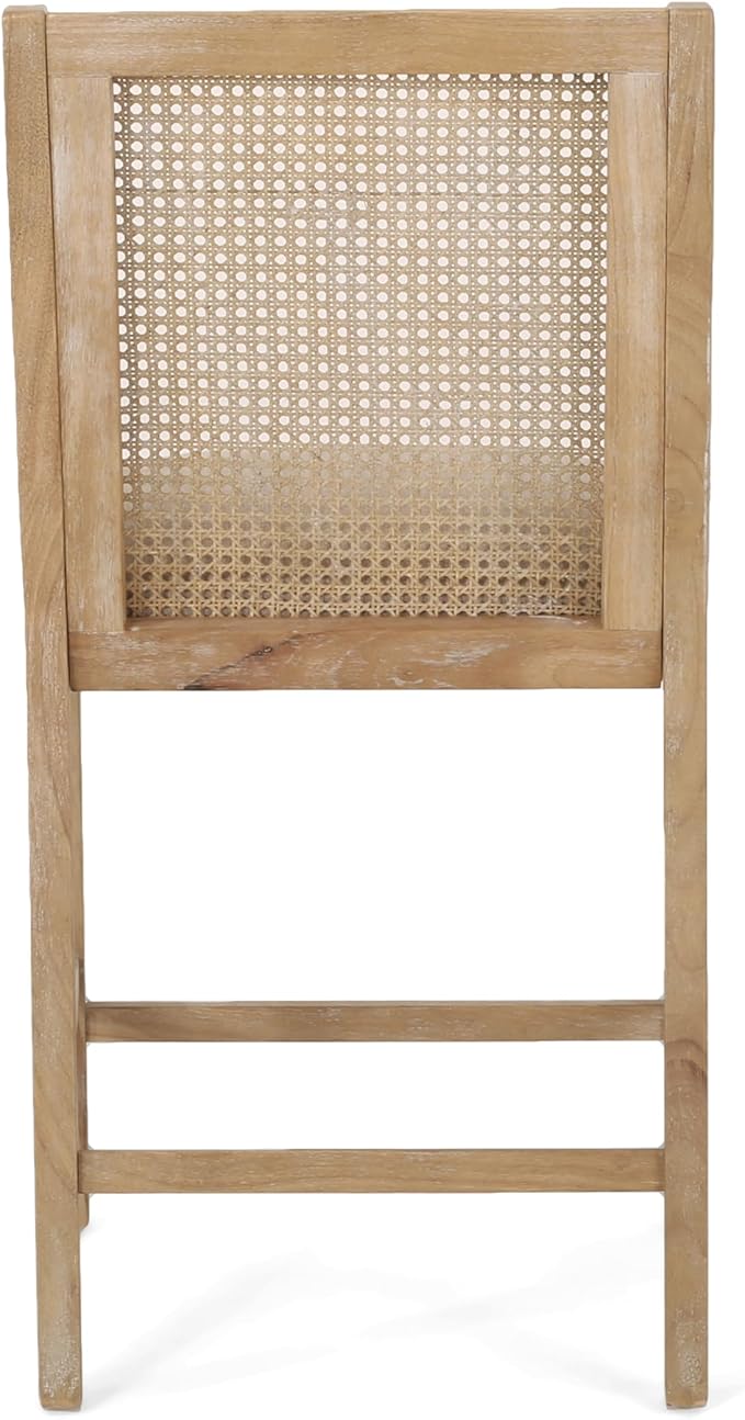 Merax 25.5" Fabric Upholstered Wood and Cane Counter Stools with Backrest,Set of 2,French Country Barstools Chair Dining Chair