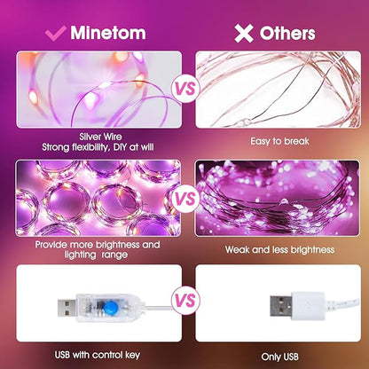 Minetom Curtain Lights, 300 LED Dimmable Fairy Lights with Remote and Timer, 8 Modes, USB Powered String Lights for Room Wall Party Xmas Indoor Decor, Purple & Orange