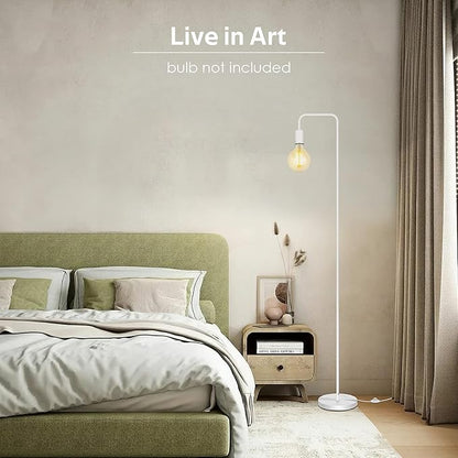 BoostArea Floor Lamp, White Industrial Floor Lamp, 63In Standing Lamp, E26 Socket, On/Off Footswitch, Whole Metal, ETL Listed, Modern Small Lamp for Bedroom, Living Room, Minimalist, Vintage, Mid-Age