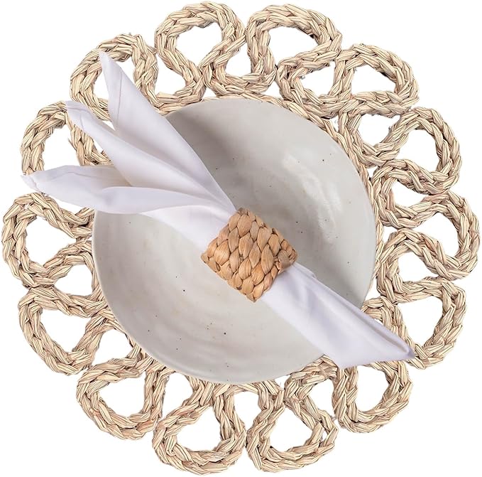 13.8" Set of 12 Round Seagrass Placemats | Boho Woven Rattan Table Mats | Farmhouse Wicker Spring Plate Chargers Like Water Hyacinth, Corn Husk for Wedding, Party, Christmas, Events