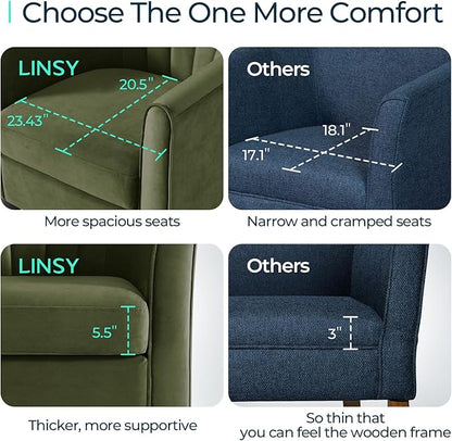 LINSY Accent Chair with Ottoman, Modern Armchair Comfy Barrel Reading Chair with Footrest for Living Room Bedroom Reading Room, Velvet, Olive Green