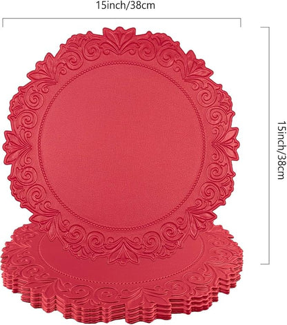 Noctiflorous Round Faux Leather 15 Inch Placemats Set of 4 Waterproof Wipeable Heat Resistant Tablemat for Dining Table Kitchen Non Slip Washable Oilproof Table Place Mat(Holly Red, 4)
