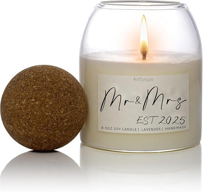 Wedding Gifts for Couples 2025, Bridal Shower Gifts for Couples Husband Wife, Newlywed Mr and Mrs - 8.50oz Soy Wax, Long-Lasting 60-Hours，Lavender