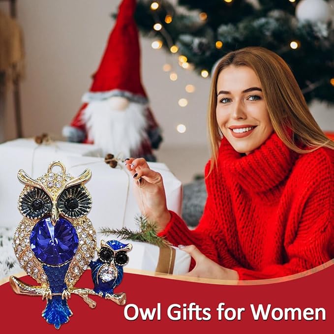 Owl Ornament, Owls Ornaments for Christmas Trees, Beautiful Handmade Metallic Ornament with Rhinestone, Christmas Ornaments for Kids, Girls - Owl Gifts for Women