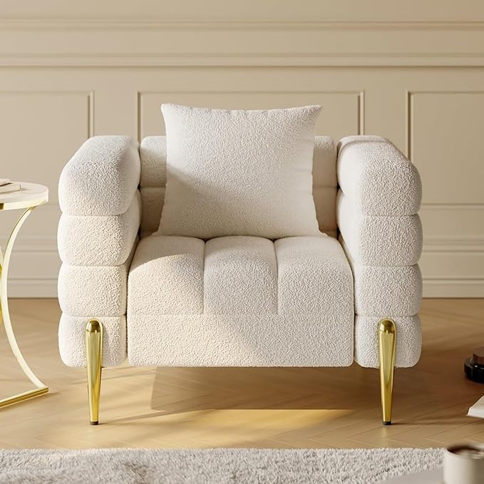 homary White Accent Chair, Mid Century Boucle Upholstered Armrest Chair for Bedroom, Comfy for Living Room, Reading, Office (White)