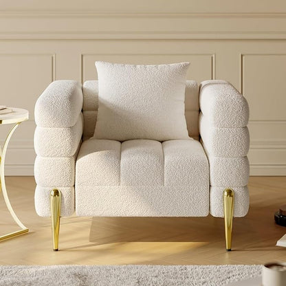 homary White Accent Chair, Mid Century Boucle Upholstered Armrest Chair for Bedroom, Comfy for Living Room, Reading, Office (White)